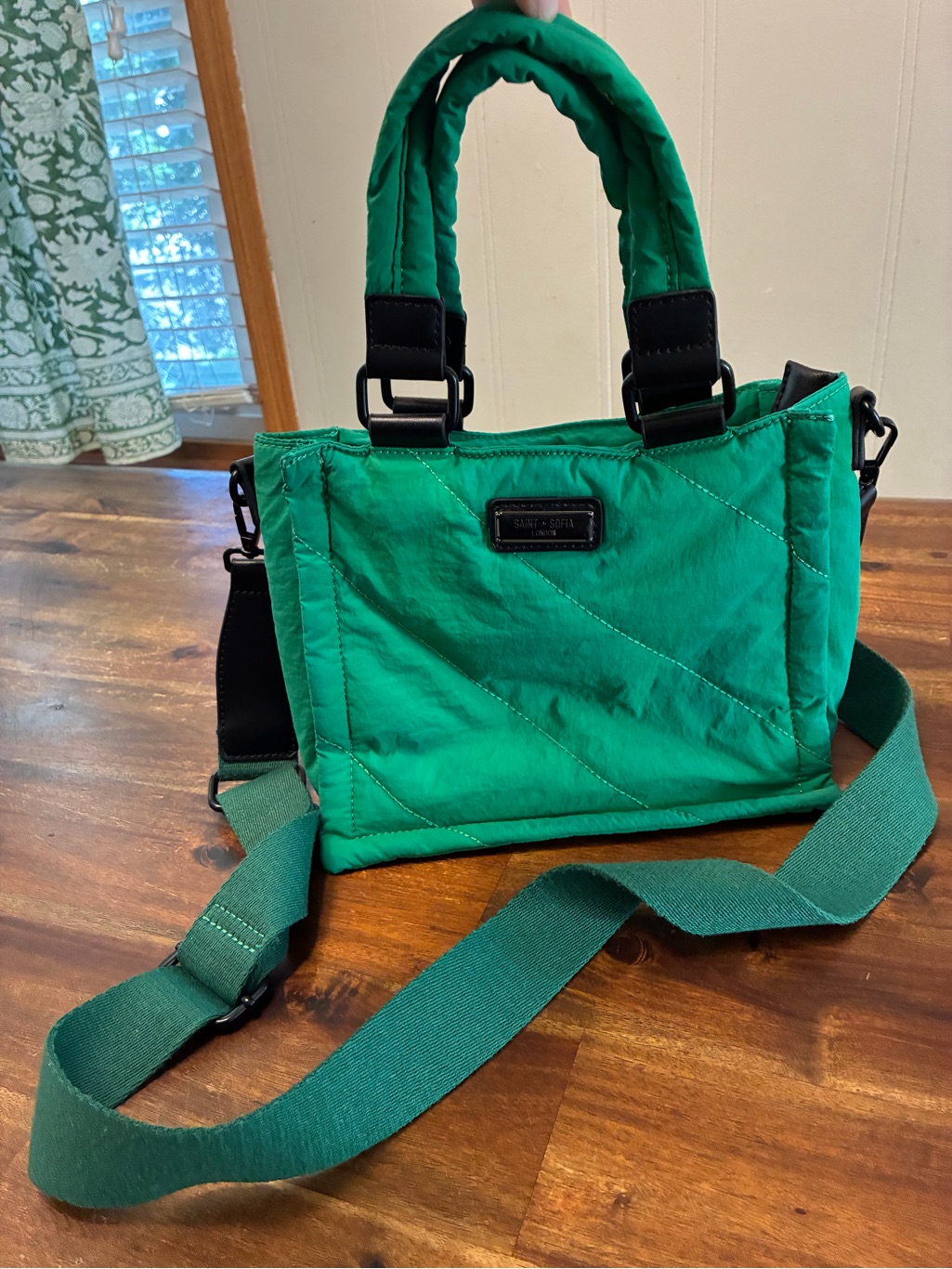 Saint + Sofia London Green Nylon Mini Tote With Leather Trim